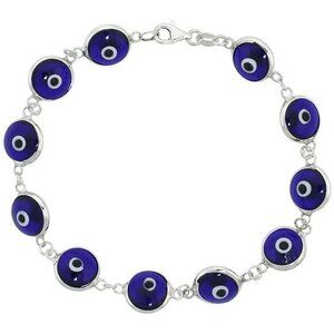 🧿10mm Sterling Silver Blue Evil Eye Bracelet 7"